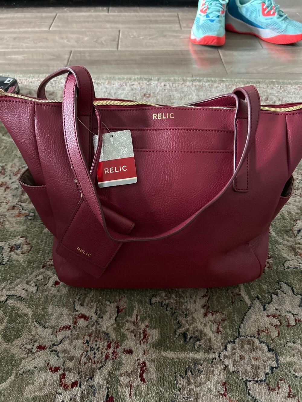 NWT Relic Burgundy Pebbled Faux Leather Tote Bag Shoulder Purse Gold Hardware